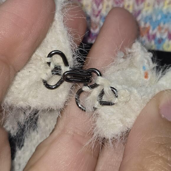 Kamana Cardigan Sweater Womens Large White Black Geometric Long Line Knit Cozy - Picture 6 of 10